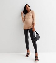 New Look Maternity Black Leather-Look Over Bump Leggings